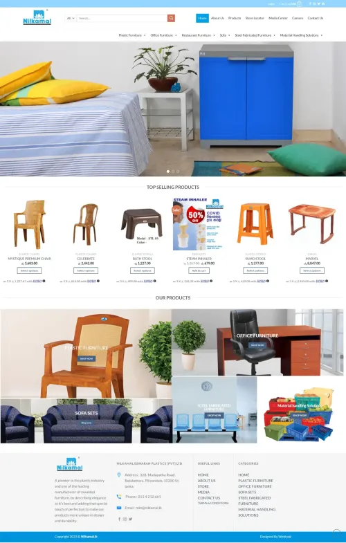 Nilkamal website homepage - showcasing a wide range of furniture and plastic products, designed by Weblook, a leading web design agency in Sri Lanka.