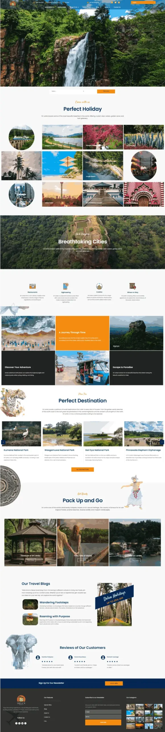 Modern travel website design featuring vibrant visuals of Sri Lanka’s natural beauty, cultural landmarks, and travel services, created by Weblook.