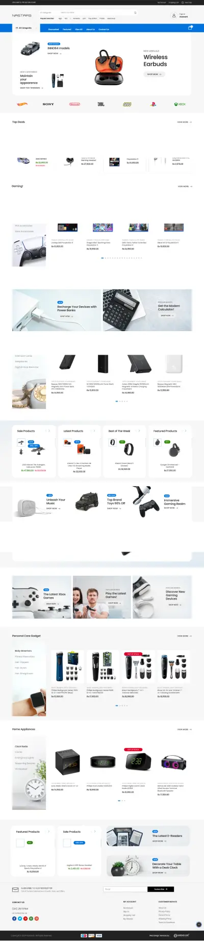 E-commerce website homepage featuring a variety of electronics products, including headphones, speakers, and mobile accessories. This website was designed and developed by Weblook, a leading web design agency in Sri Lanka.